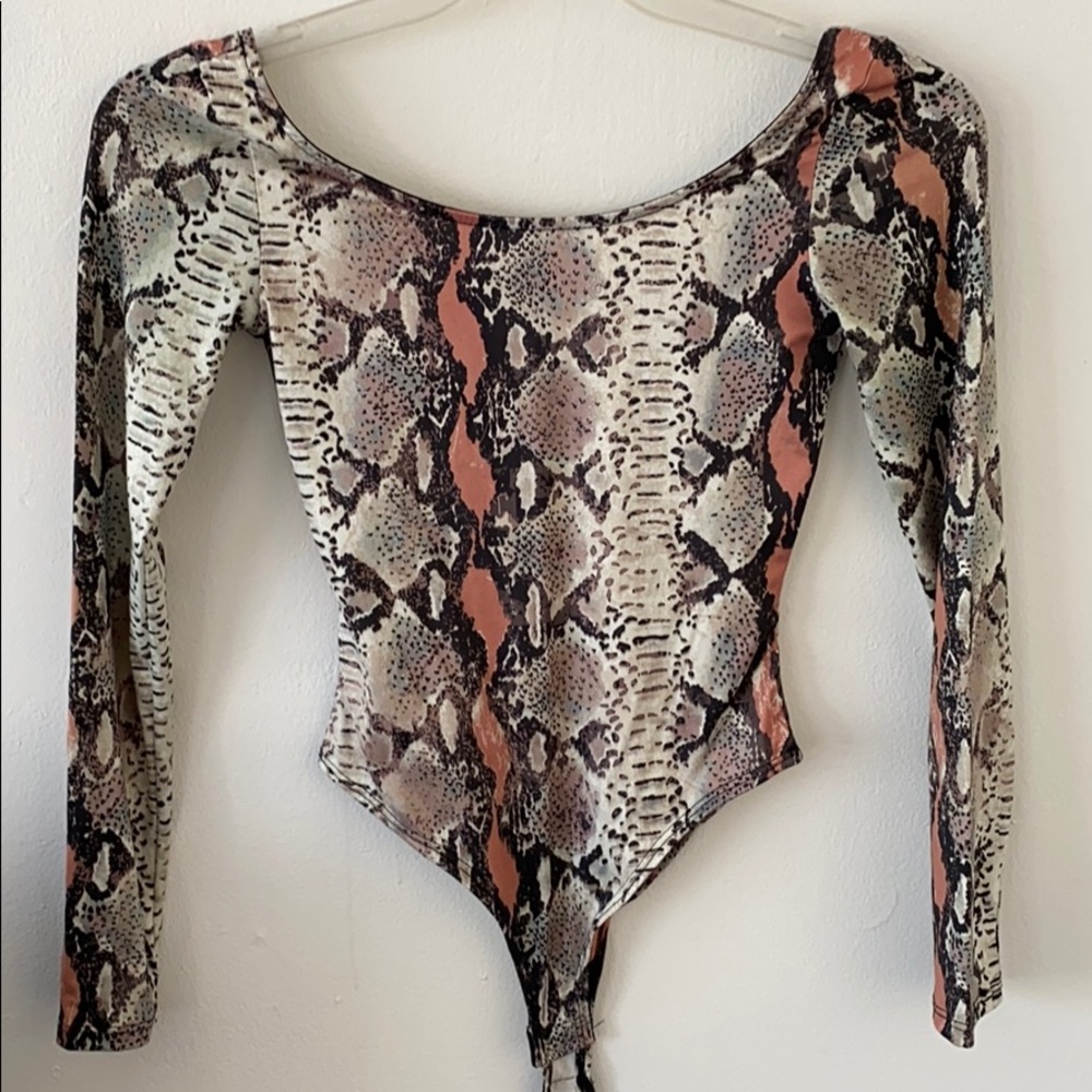 Snake skin print coral/grey/tan Bodysuit